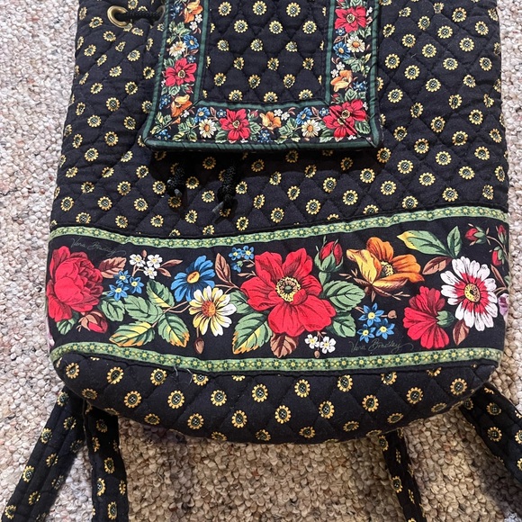 Vera Bradley Vintage Retired Floral Patterned Black Backpack - Picture 4 of 9